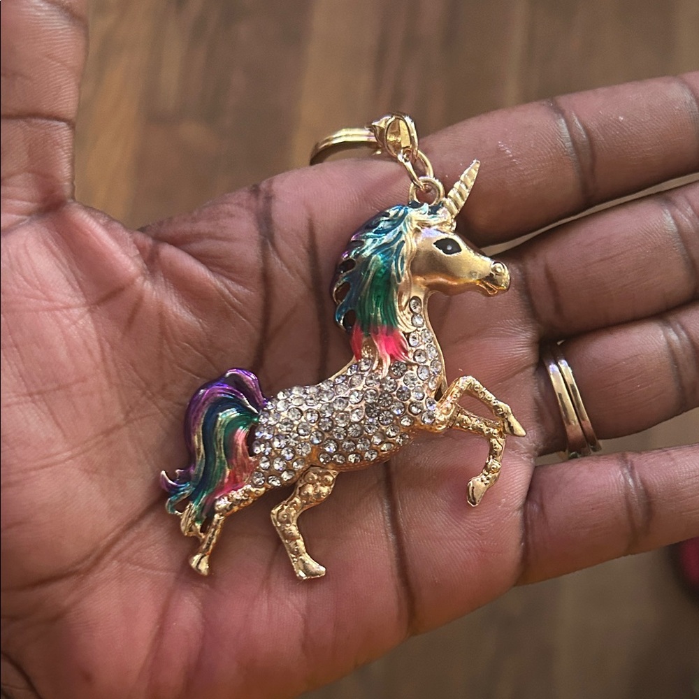 Elegant Gold Unicorn Keychain /Bag Charm with Multicolor Accent Mane